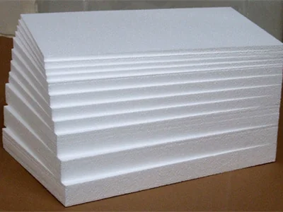 Stack of white thermocol (EPS) sheets in different thicknesses, Dubai